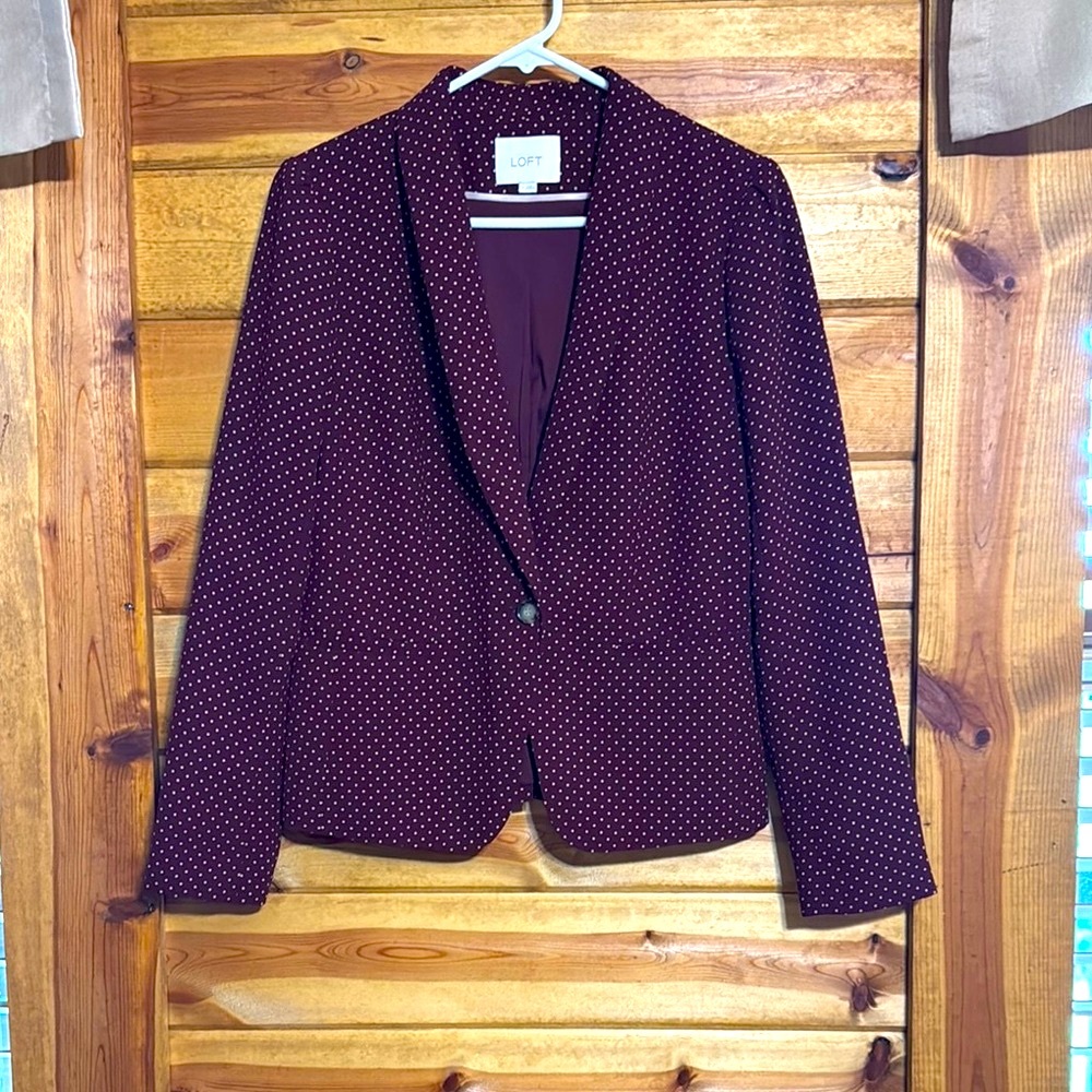 LOFT Women's Burgundy Polka Dot Blazer